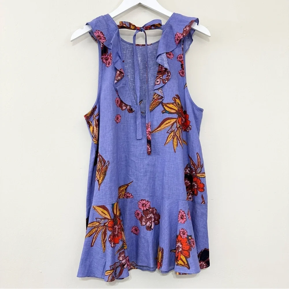 Free People Summer in Tulum Linen Blend Tunic Blue